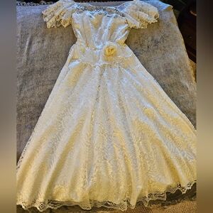 Dessy Creations ivory lace gown.
